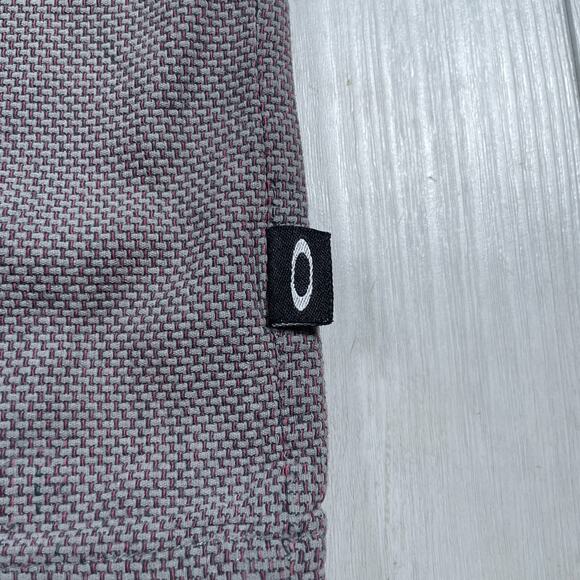 Oakley Mens Large Button Up Short Sleeve Shirt Pocket Metal Logo Purple Gray - Picture 8 of 12